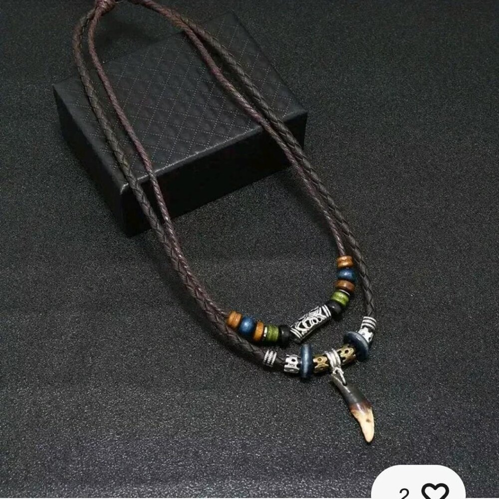 Mens Bohemian Pendant Necklace Woven Vintage Handmade Cross Beads Fashion Tribal